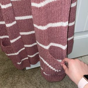 Pink Rose Pink and White Striped Cardigan